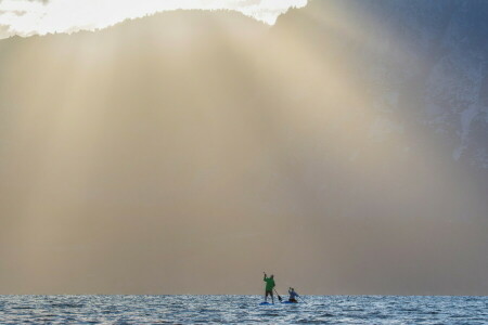 mattina, persone, mare