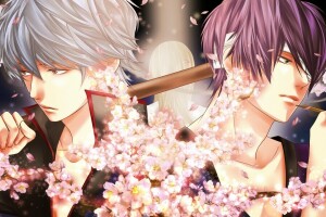 konst, bandage, blommor, Gintama, grabbar, momota, Sakata Gintoki, rök