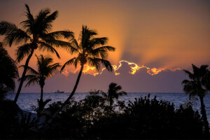 Wolken, Meer, Schiff, Sonnenuntergang, der Palmach, der Himmel