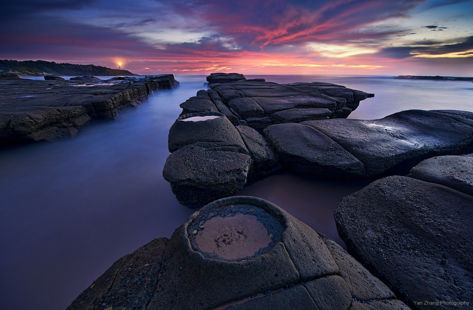 pedras, manhã, Farol, Austrália, Nova Gales do Sul