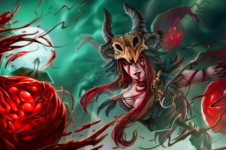 sangue, Dark Sovereign, ragazza, League of Legends, syndra