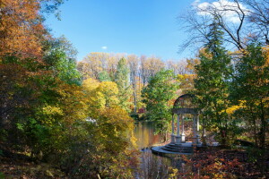 podzim, Kennettovo náměstí, Longwood, Park, rybník, stromy, USA