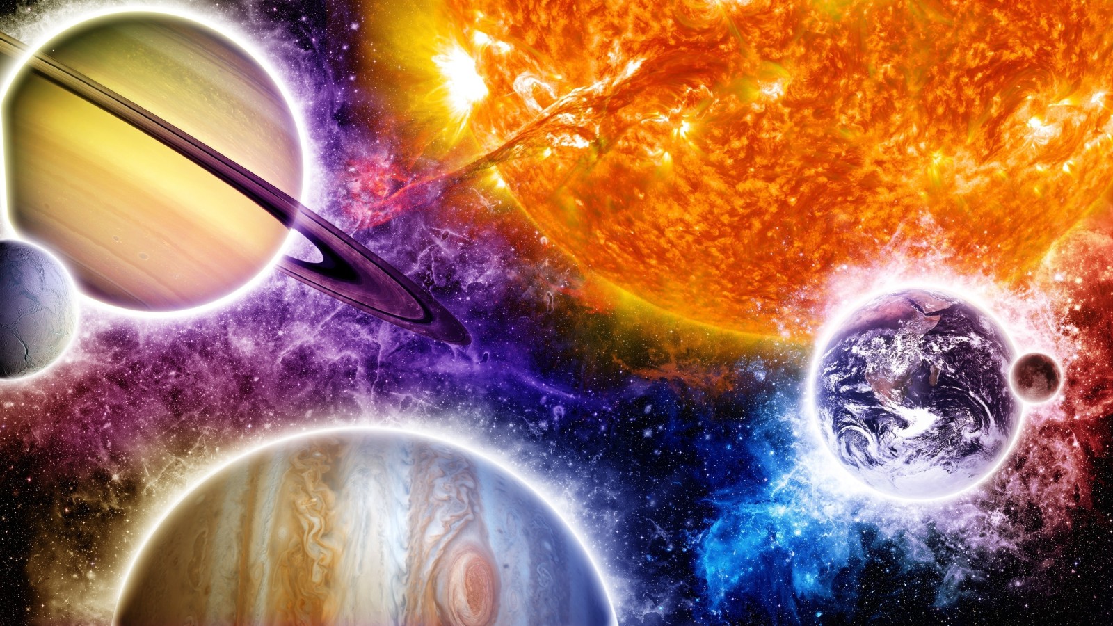 art, sun, colors, planets