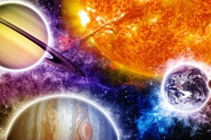 arte, cores, planetas, Sol