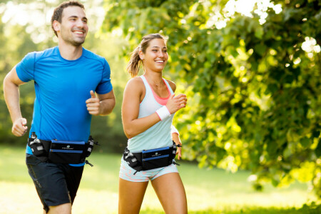 couple, laughing, physical activity, running