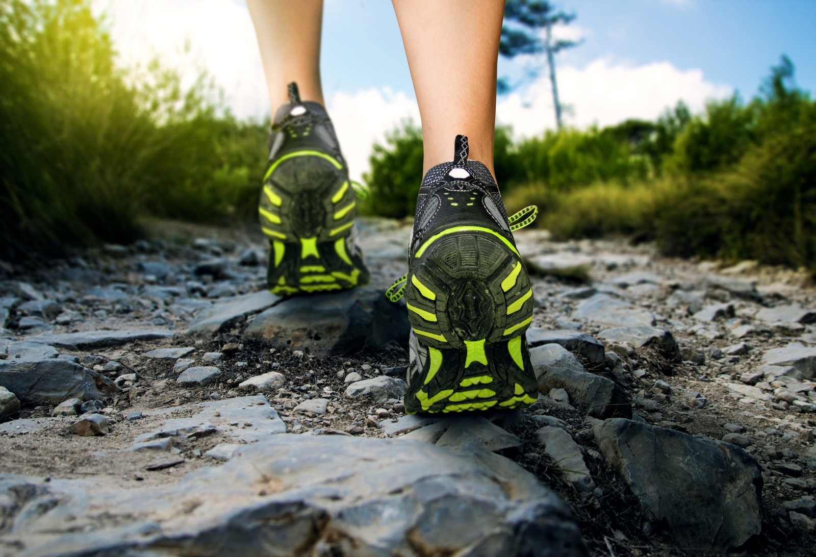 gå, steiner, trekking, sportssko