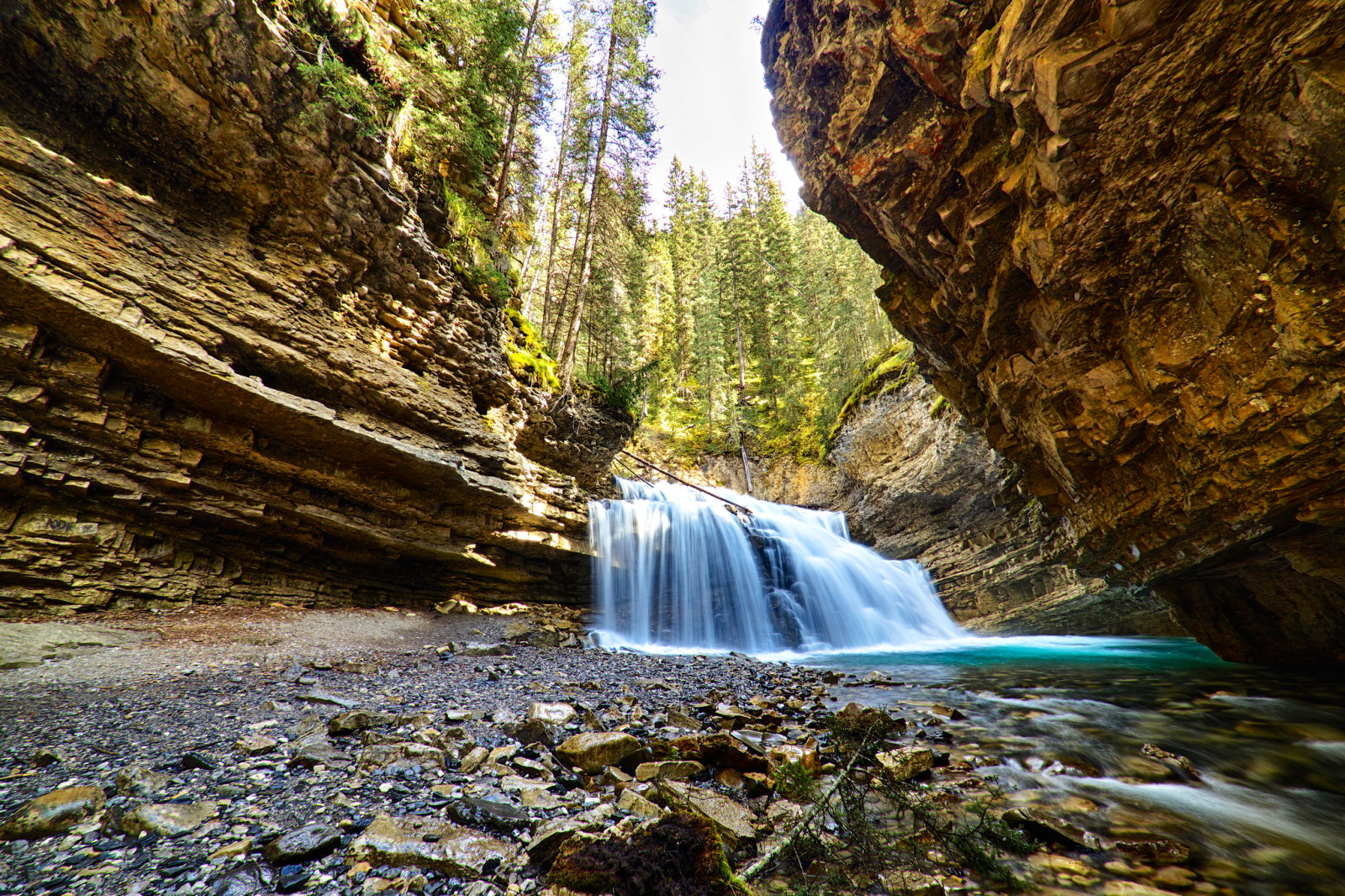 forest, river, stones, trees, waterfall, rocks, stream, gorge