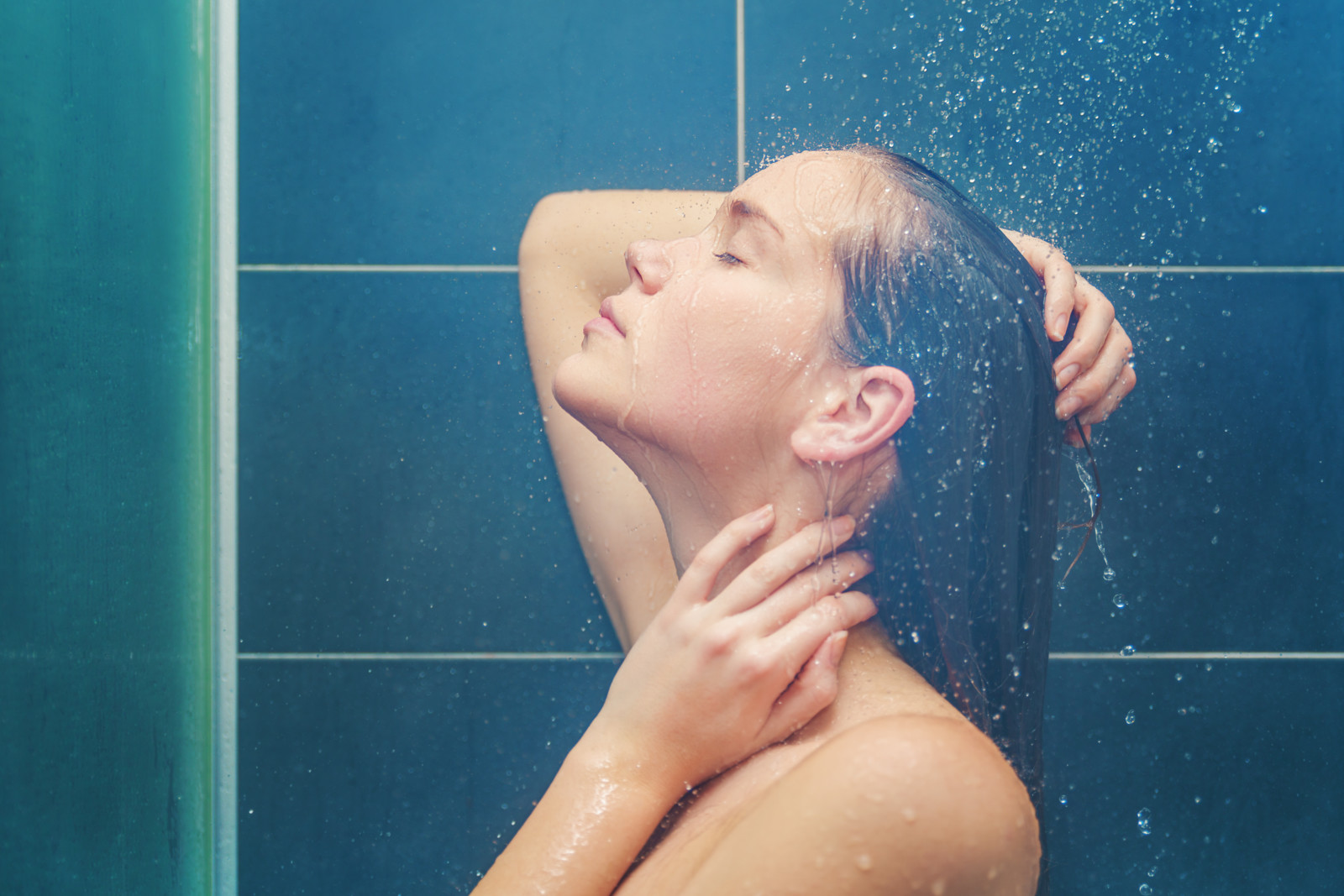 girl, water, profile, shower