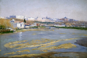 Aureliano de Beruete et Moret, paysage, Madrid, image, rivière, Espagne, la ville