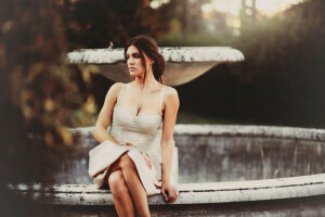 brown hair, curl, fountain, girl