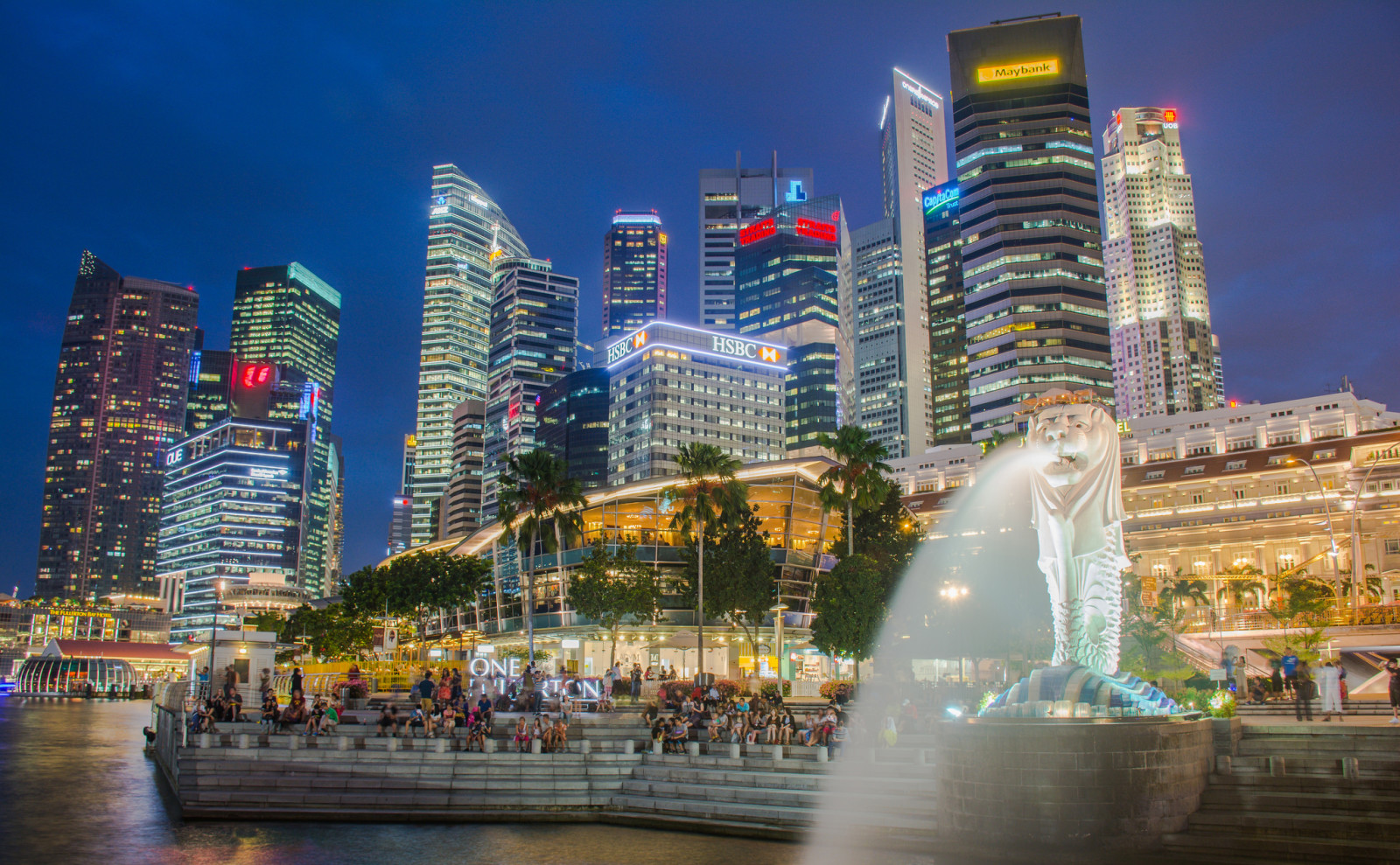 lumières, nuit, Accueil, gens, étape, Singapour, Marina Bay, Fontaine