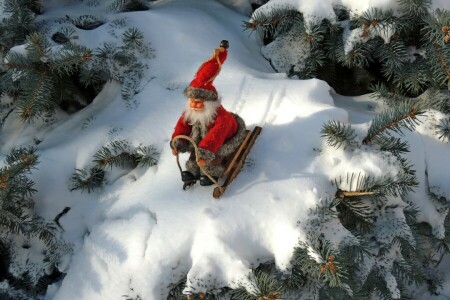 Papá Noel, árbol, invierno