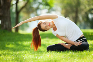 kijken, houding, Dames, yoga