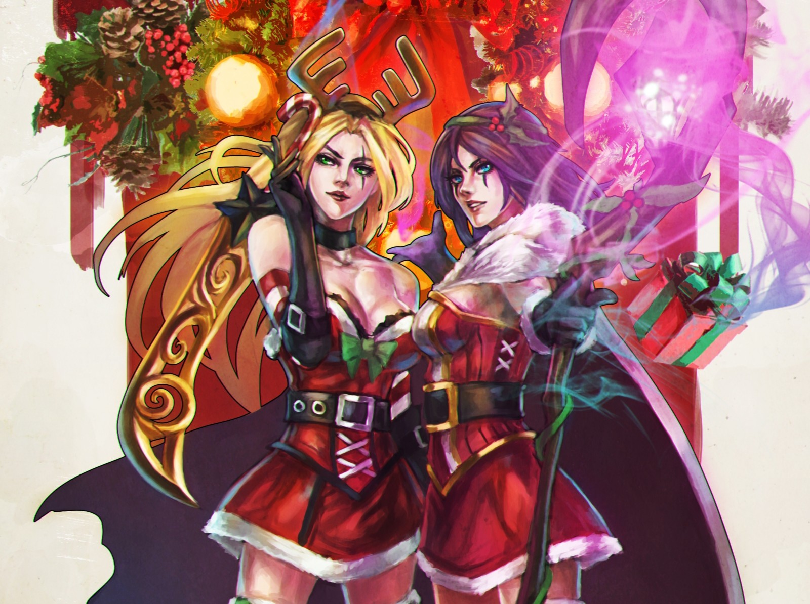 New Year, Christmas, girls, holiday, Merry Christmas, art, sword, magic