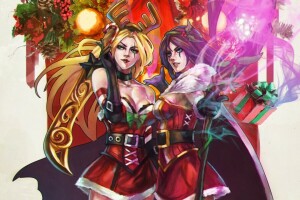 art, Christmas, girls, holiday, magic, Merry Christmas, New Year, sword