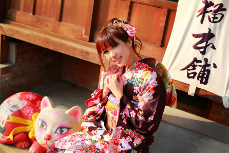 asian, clothing, face, girl, kimono, look, smile, style