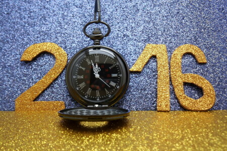 2016, Zahlen, funkeln, golden, glücklich, Neujahr, Uhr