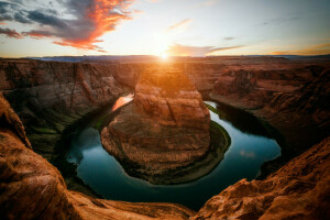 AZ, canyon, nuvole, Colorado, raggi, fiume, stato, il cielo