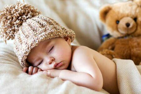 baby, bear, child, cute, hat, sleep, sleeping, teddy