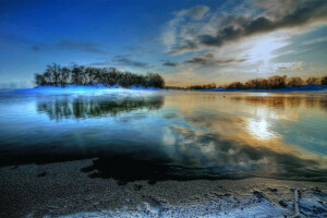 nori, pădure, insulă, lac, Sankaluurit, suprafaţă, cerul, copaci