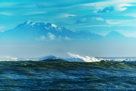 côte, montagnes, récifs, mer, des pierres, vague