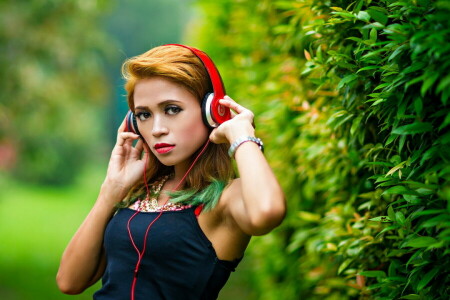 girl, Headphones, Music