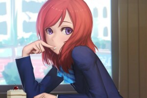 art, cake, Cherry, girl, look, Love Live! School Idol Project, maredoro, nishikino maki