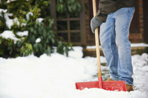 jeans, sneeuw, sneeuwschep, winter