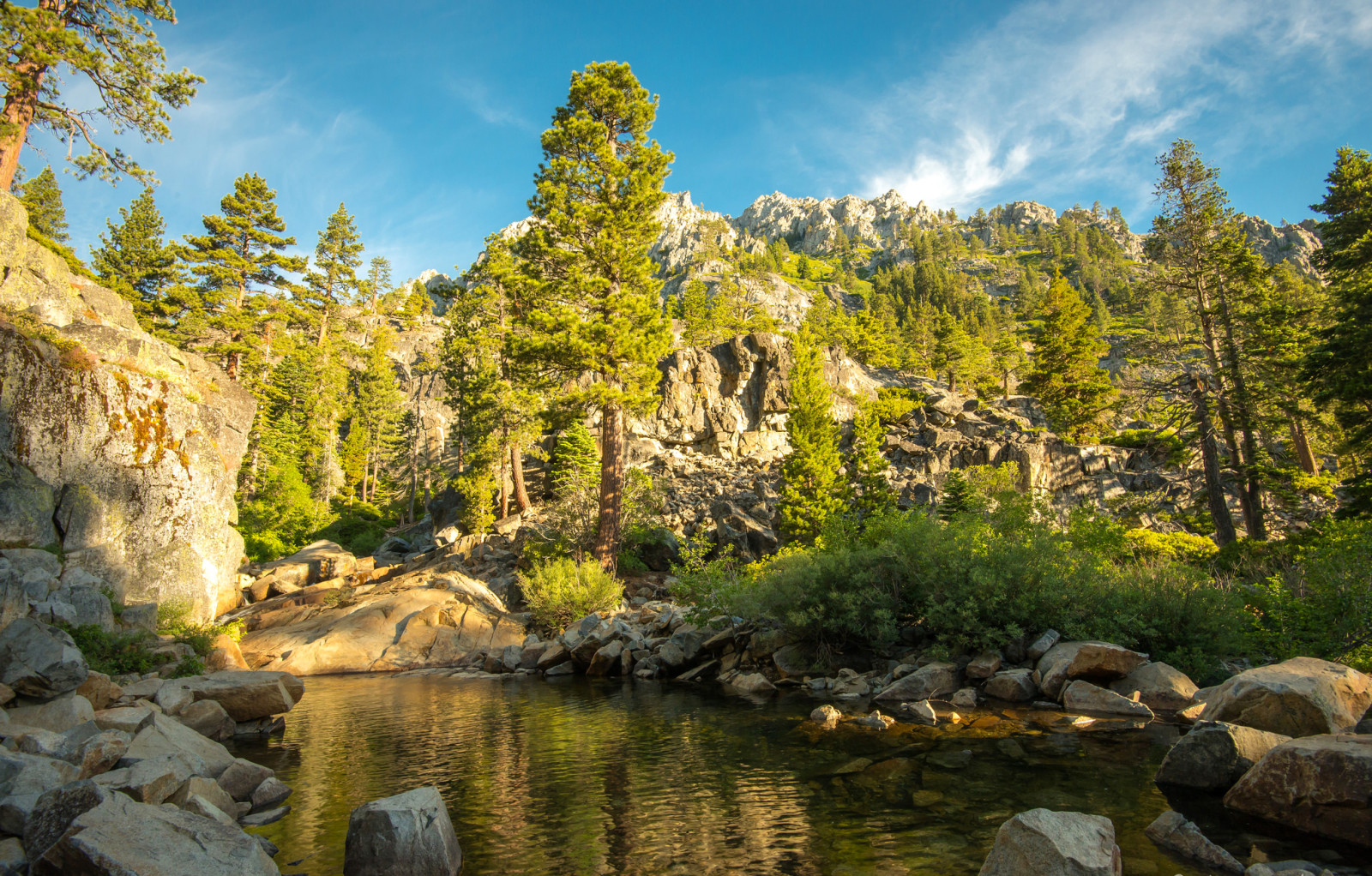 innsjø, steiner, trær, fjellene, USA, bergarter, CA, Eagle Creek