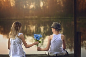 boy, Date, flowers, girl