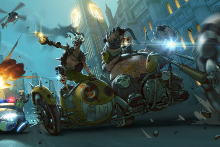 Fahrrad, Verfolgungsjagd, Kriminelle, Jamison Fawkes, Junker, Junkrat, Mako Rutledge, oadhog