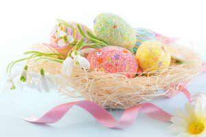 Easter, eggs, flowers, Holidays, spring