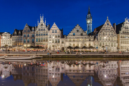 Belgio, edificio, Volpe, Gand, Leie River, Patershol, lungomare, riflessione