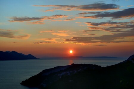 moln, kroatien, Dubrovnik, hav, solnedgång