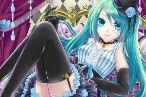 anime, Kunst, blomst, pike, hatt, hatsune miku, kurone kuroneko, rose