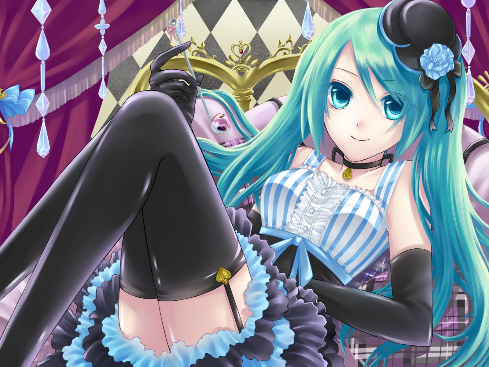 flicka, konst, reste sig, hatt, blomma, anime, strumpor, Vocaloid