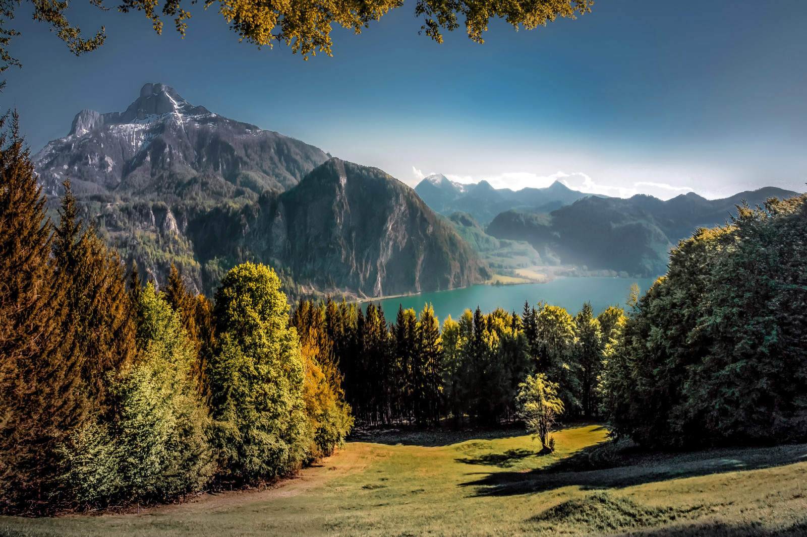 outono, lago, BELEZA, árvores, montanhas, Áustria