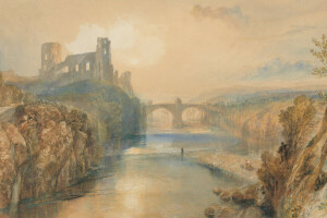 Ponte, Castle Barnard, panorama, cenário, rio, William Turner