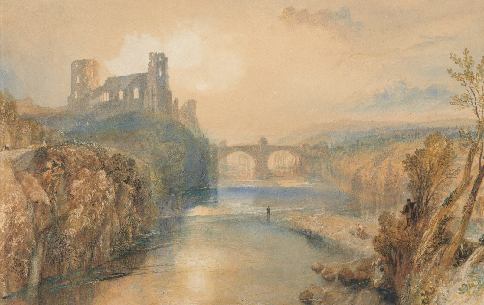 fiume, paesaggio, immagine, ponte, William Turner, Castle Barnard