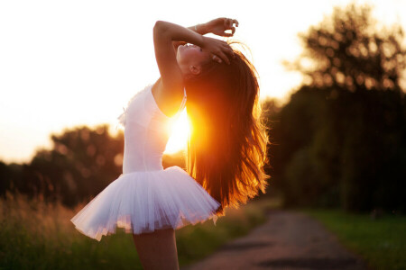 girl, hair, skirt, the sun