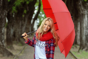 jesień, blond, Luisana Lopilato, parasol