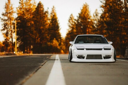 240sx, car, Front, Low, nature, Nissan, Stance, yellow