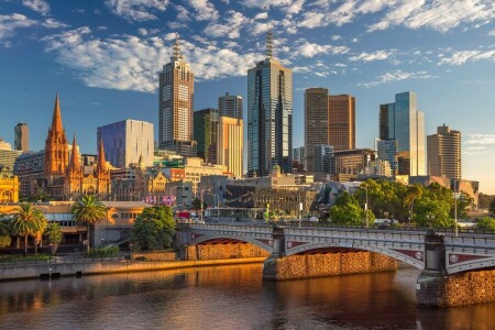 Austrálie, Most, budova, Melbourne, Princes Bridge, řeka, mrakodrapy, řeka Yarra