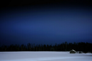 Finlande, maison, nuit, neige, des arbres, hiver