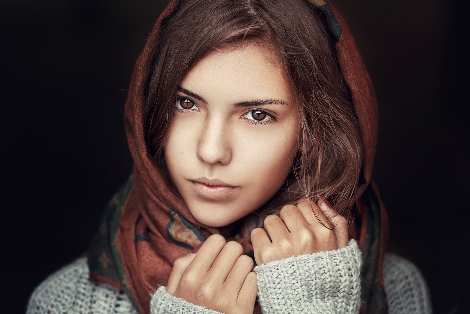 face, girl, BEAUTY, hair, lips, view, shawl, Kazakhstan