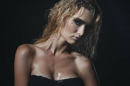 face, girl, Julia Sariy, look, neckline, photographer, sexy, wet