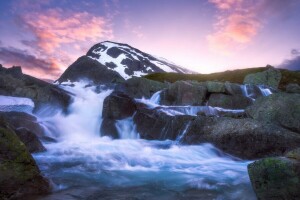 cascade, Jotunheimen, Berg, Noorwegen, rivier-, stenen