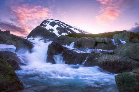 vízesés, Jotunheimen, hegy, Norvégia, folyó, kövek