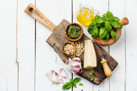 cheese, food, garlic, knife, photo, spices, Still life