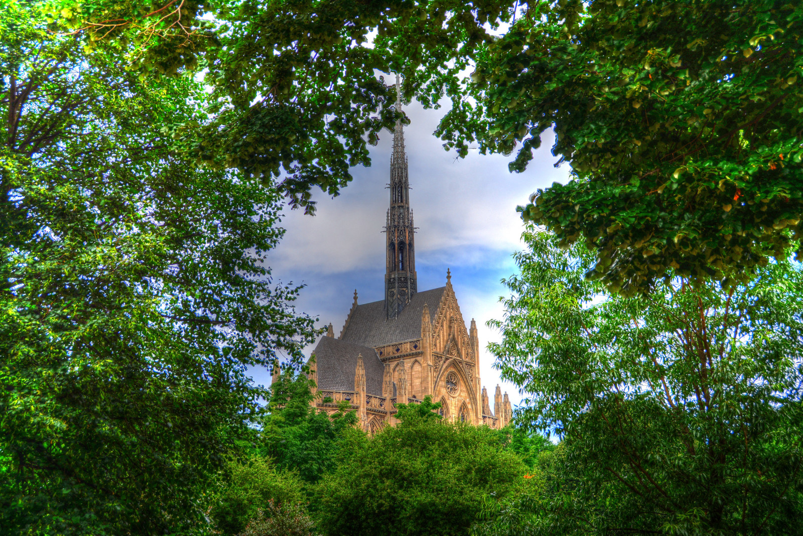 Parque, el cielo, arboles, castillo, HDR, torre